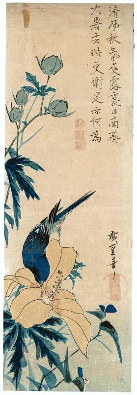 Bluebird and Hollyhock