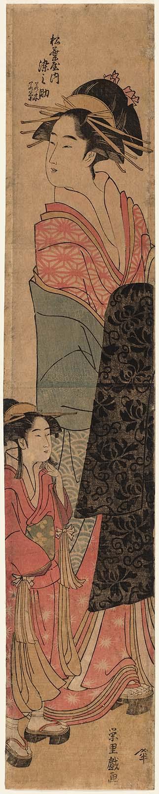 Somenosuke of the Matsubaya, kamuro Wakagi and Wakaba