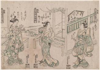 A Fashionable Triptych: Right, Izumi Shikibu; Center, Sotoorii-hime; Left, Komachi Praying for Rain (Fûryû sanpuku tsui: migi, Izumi Shikibu; chû, Sotoori-hime; hidari, Amagoi Komachi)