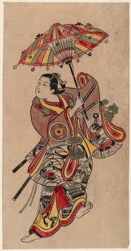 Actor (?) as a Young Woman Dancing with a Decorated Parasol