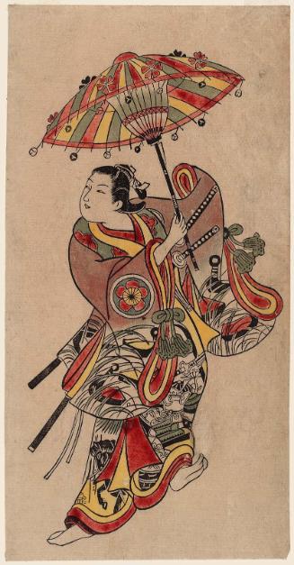 Actor (?) as a Young Woman Dancing with a Decorated Parasol