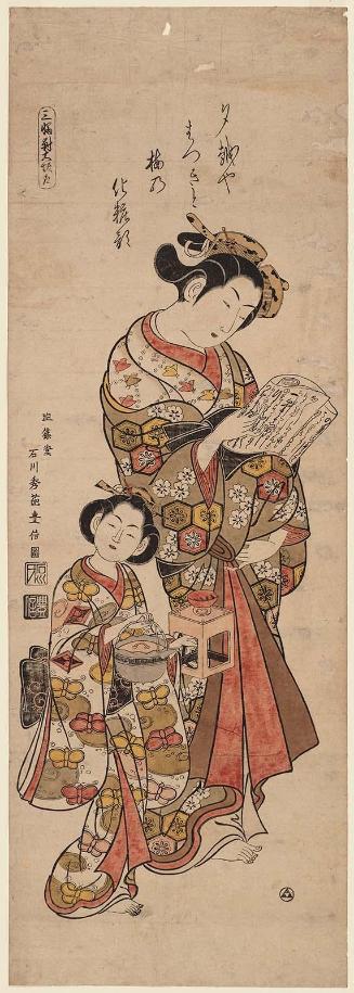 Courtesan of Osaka, Left Sheet of a Triptych (Sanpuku tsui, Ôsaka, hidari)