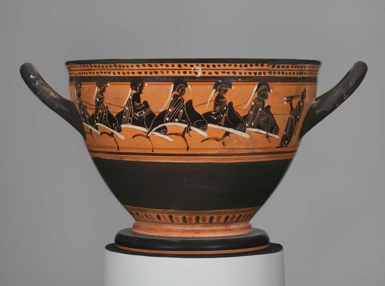 Drinking cup (skyphos) depicting chorus scenes