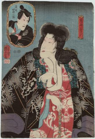 Actors Bandô Shûka I as Kijin Omatsu and Ichikawa Danjurô VIII as Natsume Shirosaburô (inset)