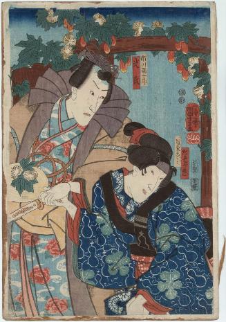 Actors Bandô Shûka I as Tasogare and Ichikawa Danjûrô VIII as Mitsuuji