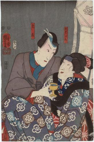 Actors Bandô Shûka I as Tasogare and Ichikawa Danjûrô VIII as Mitsuuji