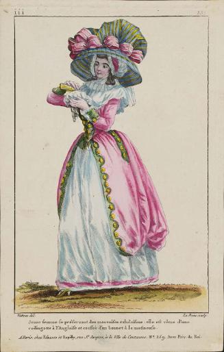 Gallerie des Modes et Costumes Français. 53e Cahier de Costumes Français, 47e Suite d'Habillemens à la mode en 1787.  iii.332 "Jeune femme se préservant des mauvaise exhalaisons..."