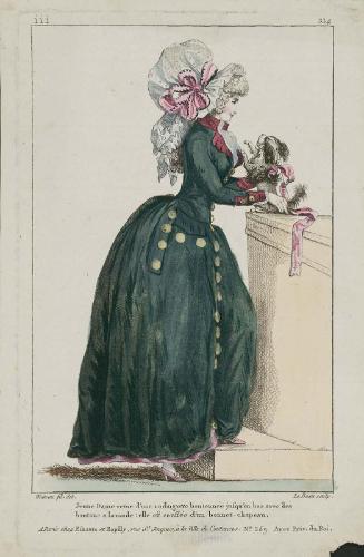 Gallerie des Modes et Costumes Français. 53e Cahier de Costumes Français, 47e Suite d'Habillemens à la mode en 1787.  iii.334 "Jeune Dame vetue d'une rodingotte..."