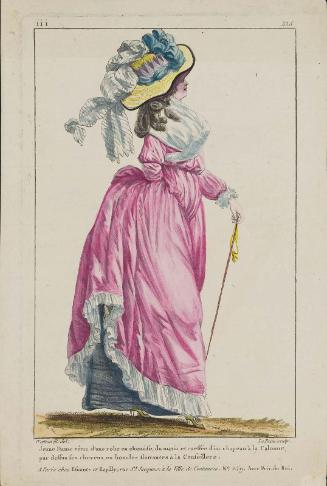 Gallerie des Modes et Costumes Français. 53e Cahier de Costumes Français, 47e Suite d'Habillemens à la mode en 1787.  iii.335 "Jeune Dame vêtue d'une robe en chemise..."