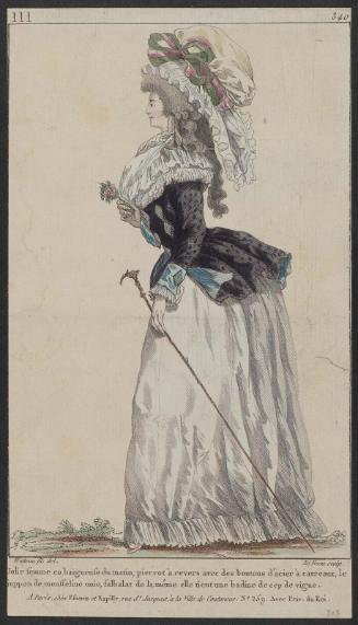 Gallerie des Modes et Costumes Français. 54e Cahier de Costumes Français, 48e Suite d'Habillemens à la mode en 1787.  III.340 "Jolie femme en baigneuse du matin..."