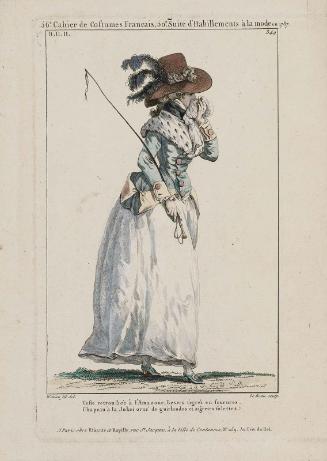 Gallerie des Modes et Costumes Français. 56e Cahier de Costumes François, 50e Suite d'Habillemens à la mode en 1787.  nnn.349 "Veste retroussée à l'Amazone..."