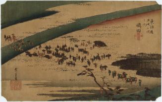 Shimada: The Suruga Bank of the Ôi River (Shimada, Ôigawa Sungan), from the series Fifty-three Stations of the Tôkaidô Road (Tôkaidô gojûsan tsugi no uchi), also known as the First Tôkaidô or Great Tôkaidô