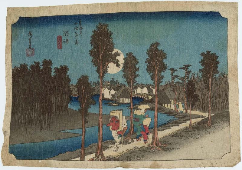 Numazu: Twilight (Numazu, tasogare zu), from the series Fifty-three Stations of the Tôkaidô Road (Tôkaidô gojûsan tsugi no uchi), also known as the First Tôkaidô or Great Tôkaidô