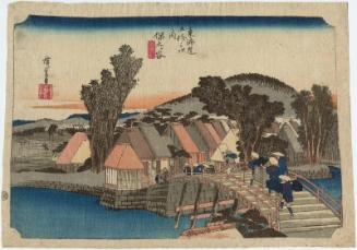 Hodogaya: Shinmachi Bridge (Hodogaya, Shinmachi-bashi), from the series Fifty-three Stations of the Tôkaidô Road (Tôkaidô gojûsan tsugi no uchi), also known as the First Tôkaidô or Great Tôkaidô