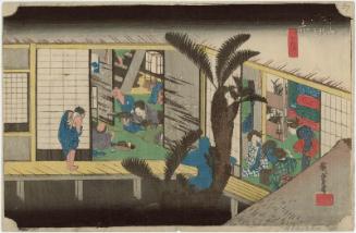 Akasaka: Inn with Serving Maids (Akasaka, ryosha shôfu no zu), from the series Fifty-three Stations of the Tôkaidô (Tôkaidô gojûsan tsugi no uchi), also known as the First Tôkaidô or Great Tôkaidô