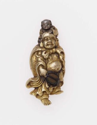 Menuki in the form of Hotei with a karako on his shoulders