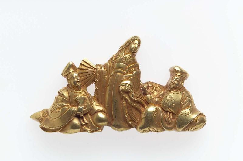 Menuki in the form of Ono no Komachi and two other poets