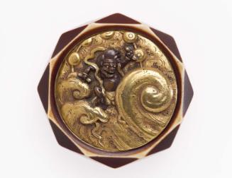 Kagami netsuke with design of Raijin raising a storm