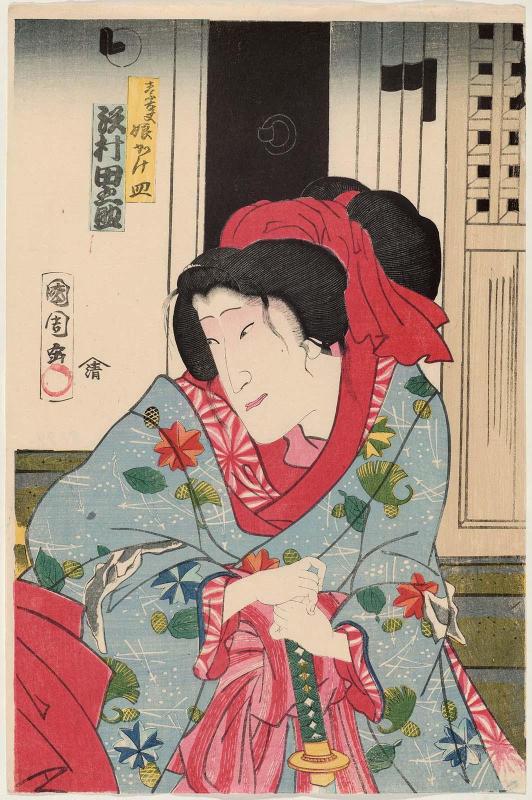 Actor Sawamura Tanosuke III as Sodayû's Daughter (Musume) Kakezara