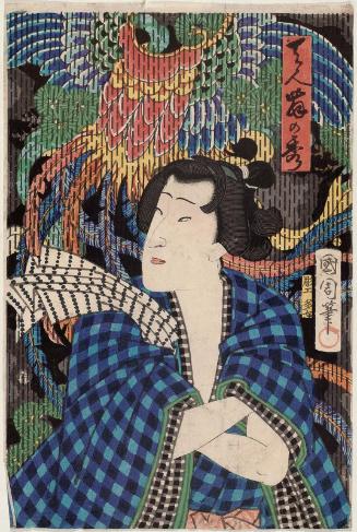 Actor Bando Mitsugoro VI as Tenninmai no Hide, from an untitled series of actors with firefighters' coats