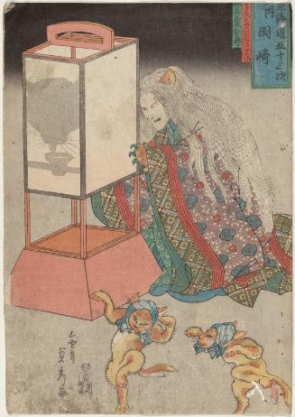 Okazaki, from the Fifty-three Stations of the Tôkaidô Road (Tôkaidô gojûsan tsugi no uchi, Okazaki): Actor Onoe Kikugorô III as the Cat Monster (Kin no miya kaineko henge)