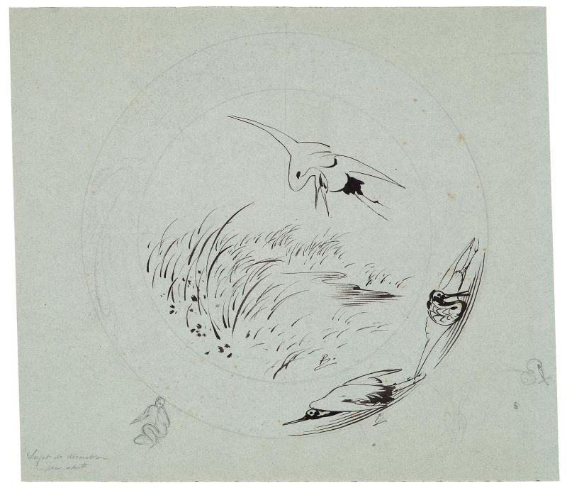 Cranes (Preparatory design for a ceramic plate)