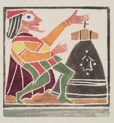 Two woodcuts on one sheet from "Pantagruel": Castle Gate (top); Valet wtih Dress (bottom)