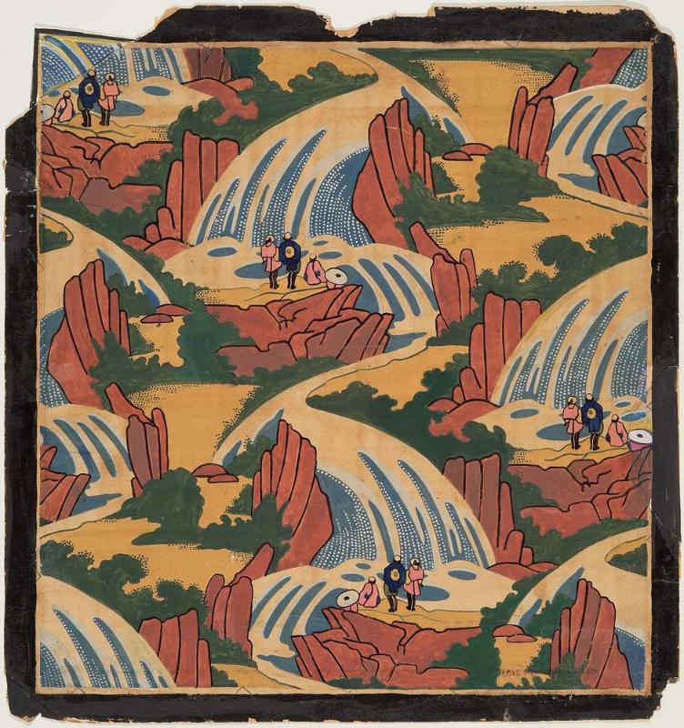 Japanese Waterfall (repeat pattern based on Ukiyo-e Japanese print)