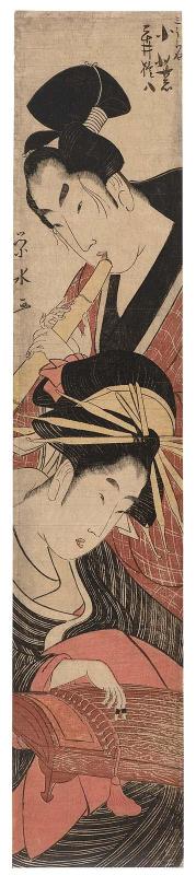 Komurasaki of the Miuraya (Playing a Koto) and Hirai Gonpachi (Playing a Shakuhachi)