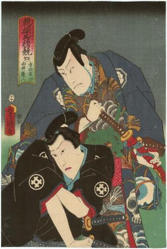 Actors Ichikwa Kodanji IV as Teranishi Kanshin and Kawarazaki Gonjûrô I as Shirai Gonpachi, No. 4 from the series Contest of Flowers Expressing Their Feelings (Hana soroi shussei kurabe)