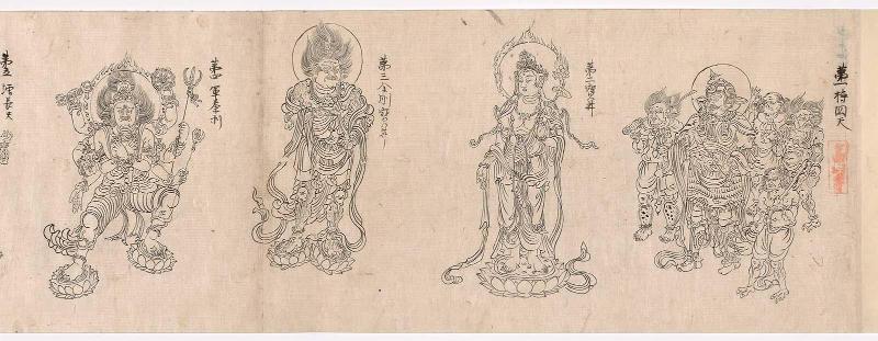 Iconographic Scroll of Various Deities of the Five Directions as Described in the Ninnô-kyô