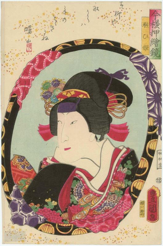 Actor Sawamura Tanosuke III as Yosooi-hime, from the series Mirrors for Collage Pictures in the Modern Style (Imayô oshi-e kagami)