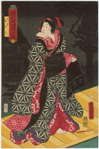 Actor Iwai Kumesaburô III as the Girl (Musume) Yae, Later (Nochi ni) Seyama, from the series Portraits from Hit Plays of Both Historical Stories and Modern Life (Jidai sewa atari sugatami)