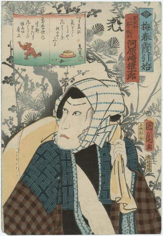 Actor Kawarazaki Gonjurô I as Settônaoshi Misuji no Denkichi, from the series First Performance of the Year in the Misty Spring of Plum Blossoms (Ume no haru kasumi no hikizome)