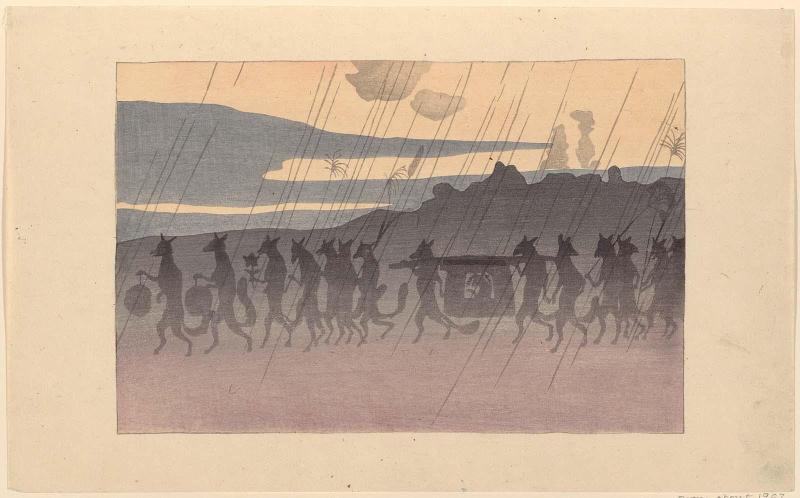 Wedding Procession of Foxes (Kitsune no yomeiri), from the portfolio Mokugo's PIcture Collection (Mokugo zuan shû)