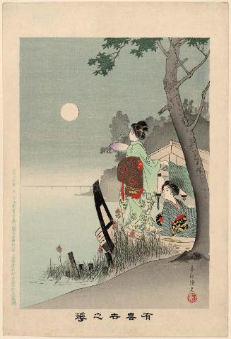 Women in Boat Viewing the Moon, from the series Flowers of the Floating World (Ukiyo no hana)