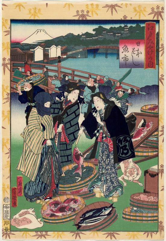 Fish Market at Nihonbashi (Nihonbashi uo-ichi), from the series Souvenirs of Edo (Edo miyage no uchi)