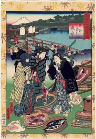 Fish Market at Nihonbashi (Nihonbashi uo-ichi), from the series Souvenirs of Edo (Edo miyage no uchi)
