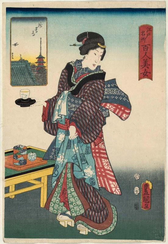 Sensô-ji Temple at Asakusa, from the series One Hundred Beautiful Women at Famous Places in Edo (Edo meisho hyakunin bijo)