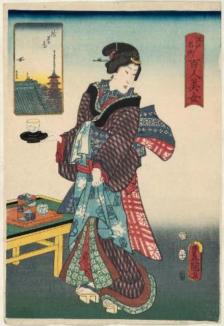 Sensô-ji Temple at Asakusa, from the series One Hundred Beautiful Women at Famous Places in Edo (Edo meisho hyakunin bijo)