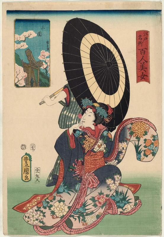 Mimeguri, from the series One Hundred Beautiful Women at Famous Places in Edo (Edo meisho hyakunin bijo)