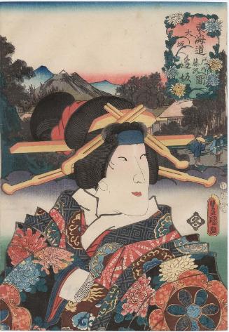 Ôsaka, between Totsuka and Fujisawa: (Actor Onoe Kikujirô II as) Ôsaka, from the series Fifty-three Stations of the Tôkaidô Road (Tôkaidô gojûsan tsugi no uchi), here called Tôkaidô