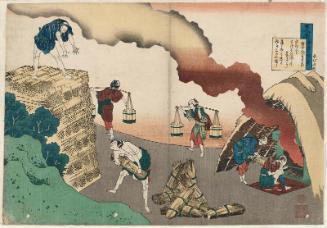 Poem by Gonchûnagon Sadaie (Fujiwara no Sadaie, Fujiwara no Teika), from the series One Hundred Poems Explained by the Nurse (Hyakunin isshu uba ga etoki)