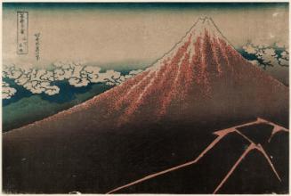 Rainstorm beneath the Summit (Sanka haku-u), from the series Thirty-six Views of Mount Fuji (Fugaku sanjûrokkei)