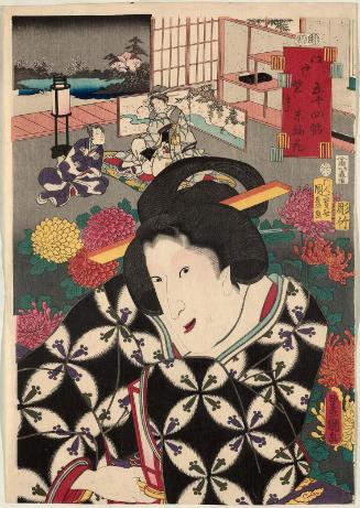 No. 6, Suetsumuhana: Actor Iwai Hanshirô VII, from the series Fifty-four Chapters of Edo Purple (Edo murasaki gojûyo-jô)