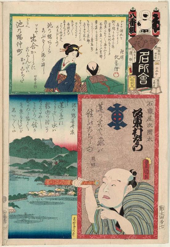 Wa Brigade, Eighth Group, Ikenohata Nakamachi: Actor Bandô Muraemon I as Ishigameya Jidanta, from the series Flowers of Edo and Views of Famous Places (Edo no hana meishô-e)