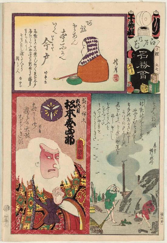 Ri Brigade, Tenth Group, Imado: Actor Matsumoto Kôshirô VI as Hige no Ikyû, from the series Flowers of Edo and Views of Famous Places (Edo no hana meishô-e)