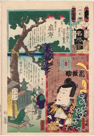 A Brigade, Third Group, Azabu: Actor Arashi Hinasuke VII as Rokusonnô Tsunemoto, from the series Flowers of Edo and Views of Famous Places (Edo no hana meishô-e)