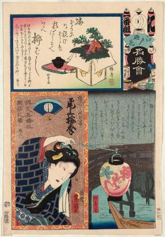 Ni Brigade, First Group, Yanagibashi: Actor Onoe Baikô IV as Yokogushi no Otomi, from the series Flowers of Edo and Views of Famous Places (Edo no hana meishô-e)