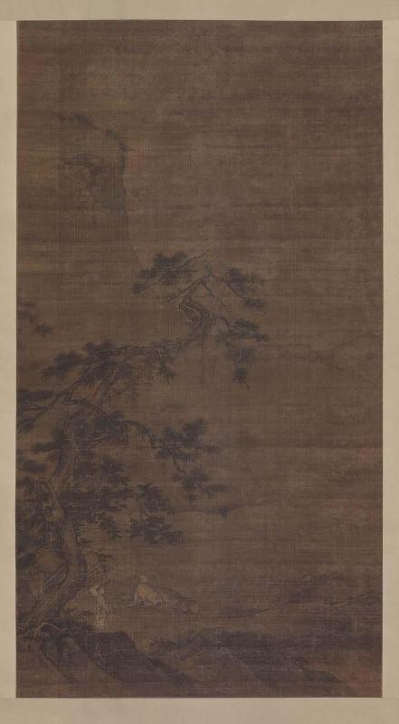 Scholar by lotus pond under a pine tree